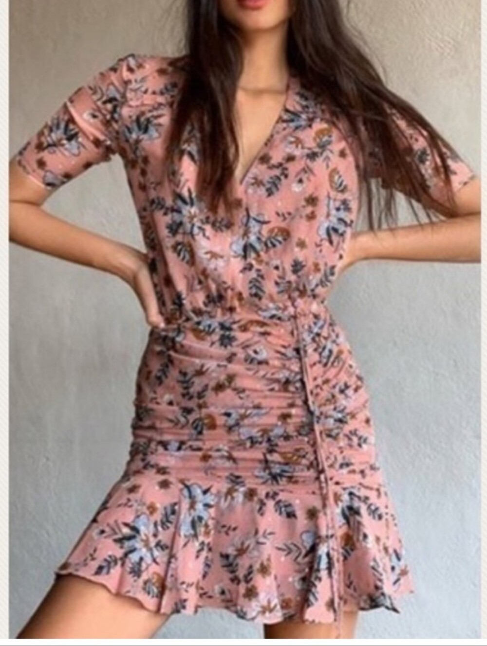 Veronica Beard Dakota Floral Wrap Mini Embellished Silk Dress